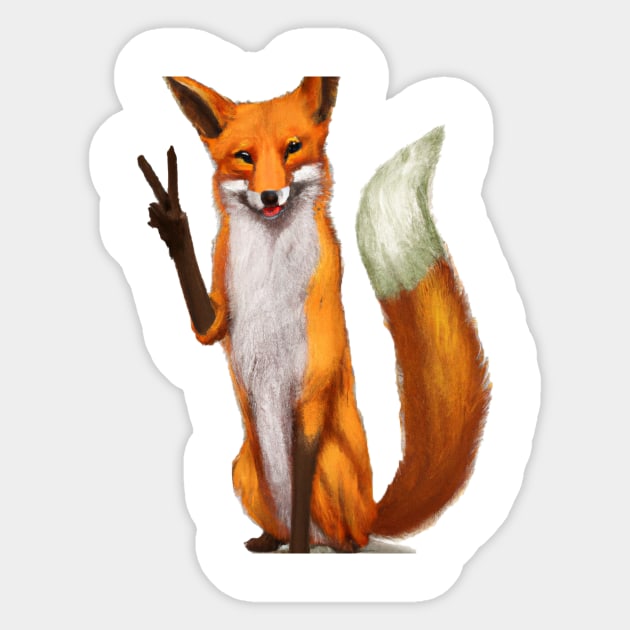 Orange fox making the peace sign Sticker by valsevent